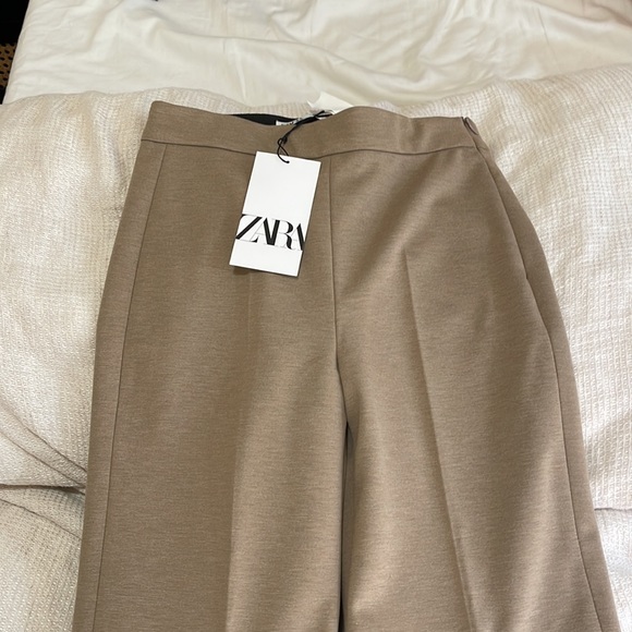 Zara Camel High Waisted Flare Pants - Picture 2 of 5